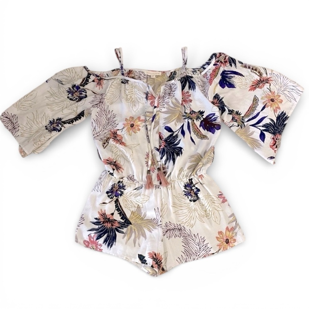 LOVE STITCH Women’s Floral Romper Cold Shoulder Spaghetti Strap Size Medium